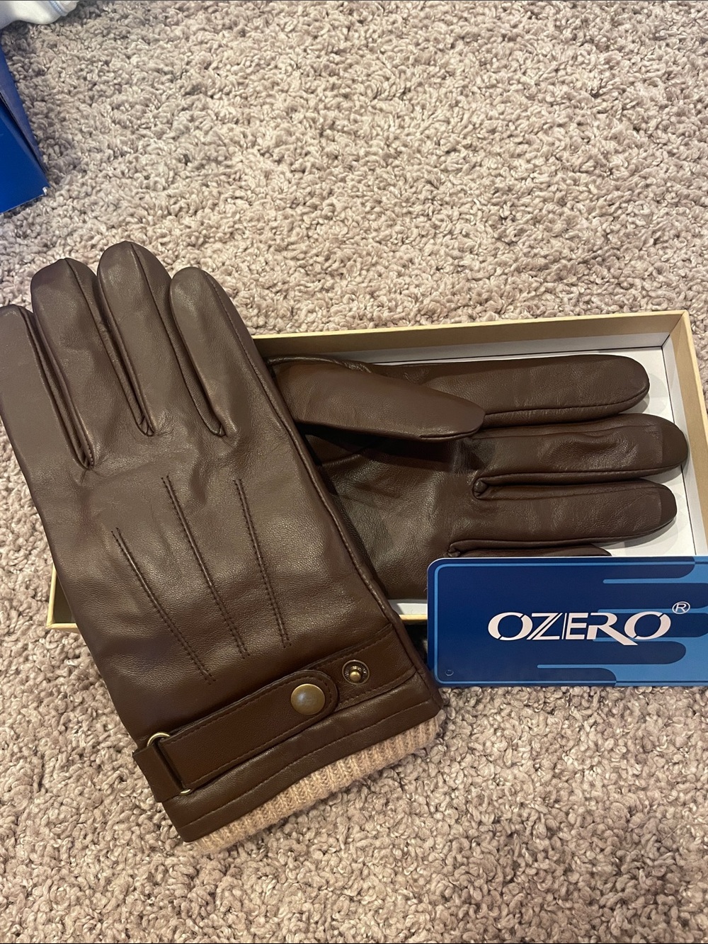 Men's Brown Leather Touchscreen Gloves